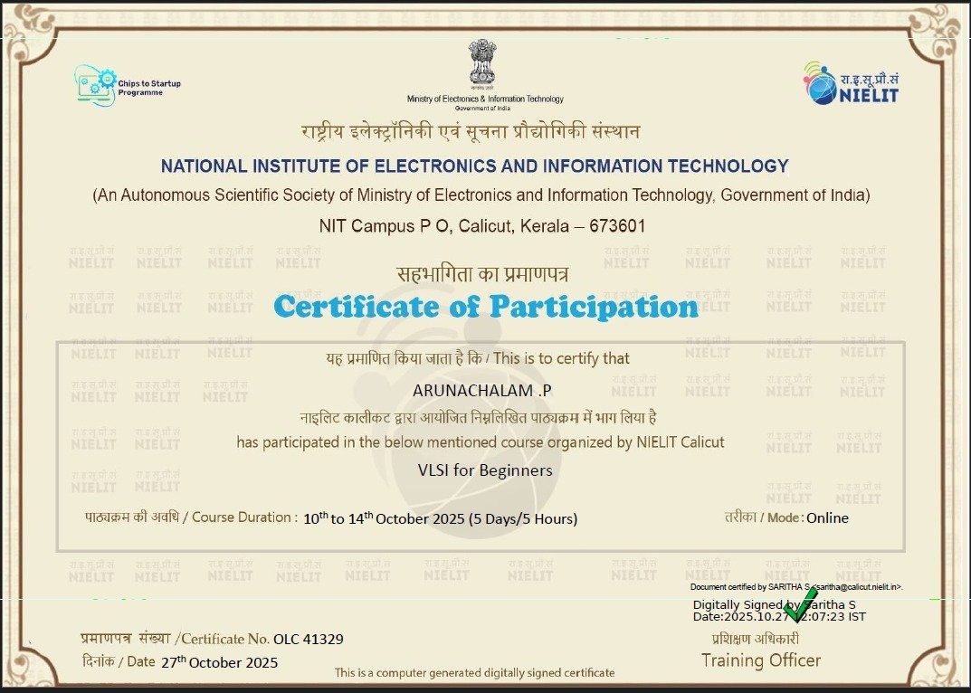 NIELIT VLSI Certificate
